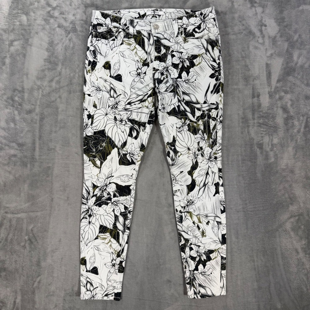 7 For All Mankind Skinny Jeans Women's Size 29 White Black Floral Stretch